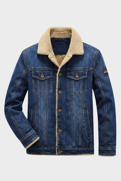 Jeansjacke Herren mit Fellkragen und Knopfleiste