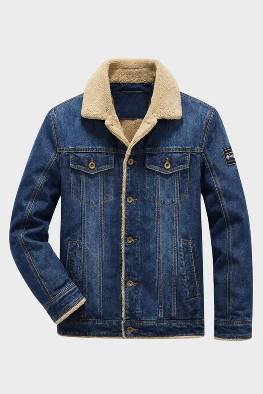 Jeansjacke Herren mit Fellkragen und Knopfleiste