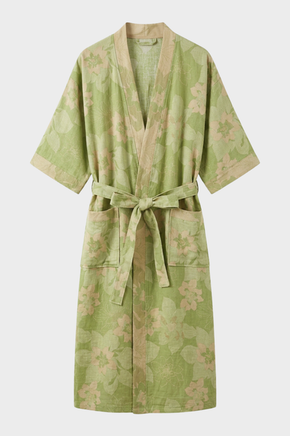 Kimono Damen Bademantel mit Gürtel und Muster knielang