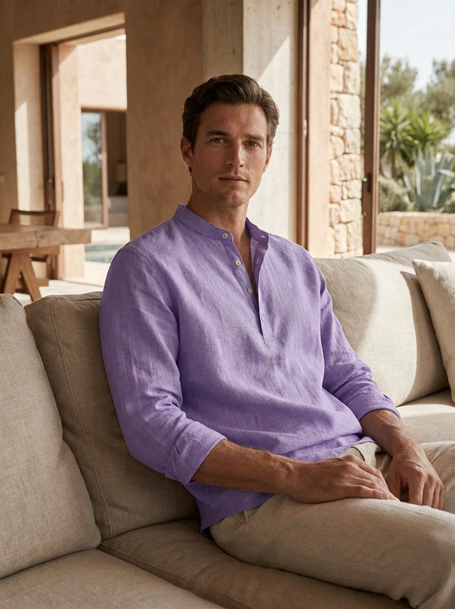 Herren Henley Langarmshirt | Stehkragen