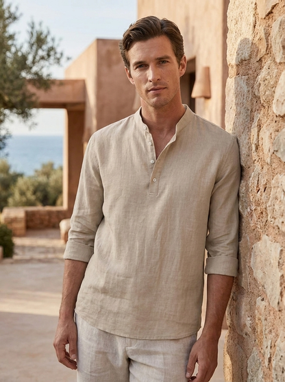 Herren Henley Langarmshirt | Stehkragen