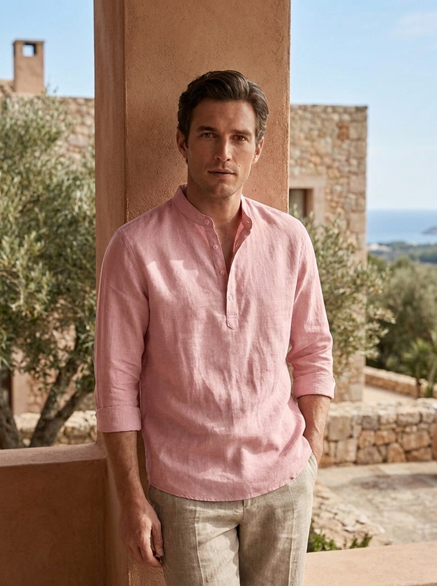Herren Henley Langarmshirt | Stehkragen