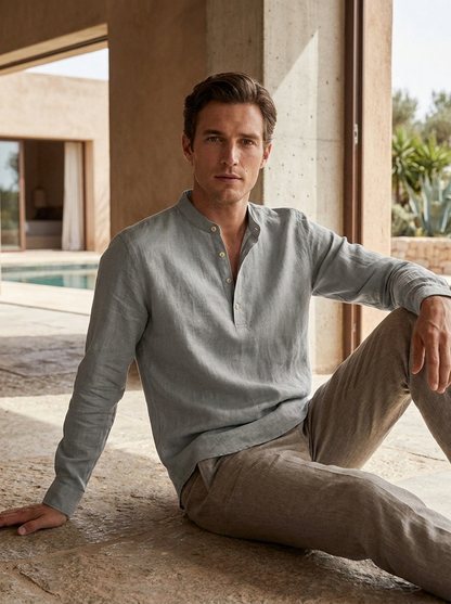 Herren Henley Langarmshirt | Stehkragen