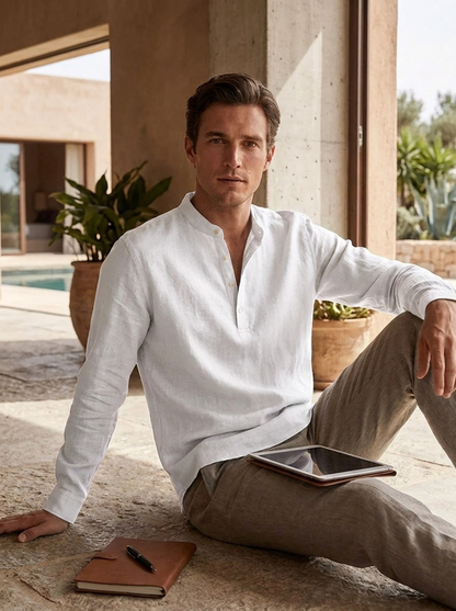 Herren Henley Langarmshirt | Stehkragen