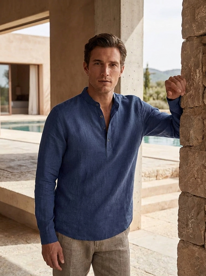 Herren Henley Langarmshirt | Stehkragen