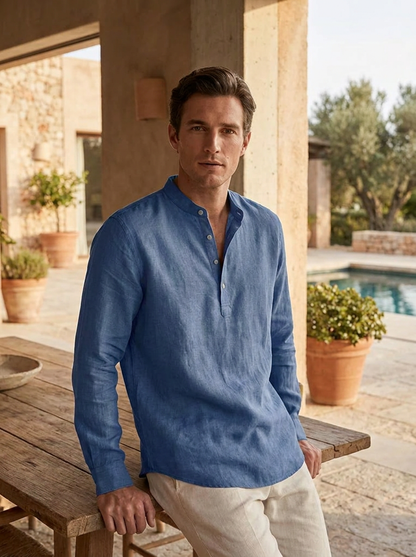 Herren Henley Langarmshirt | Stehkragen