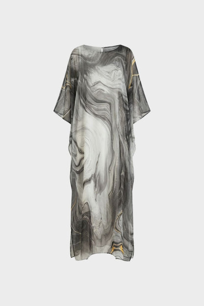 Maxikleid Damen mit Print und Kurzarm
