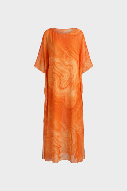 Maxikleid Damen mit Print und Kurzarm