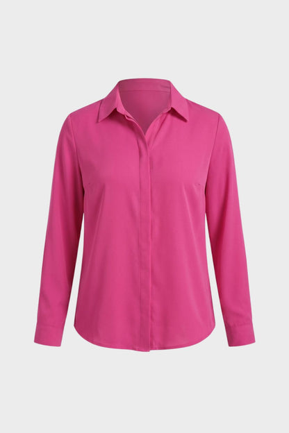 Bluse Damen Langarm mit Kragen und Knopfleiste