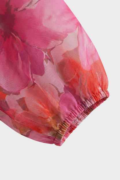 Kleid Damen mit Blumenmuster und Puffärmeln