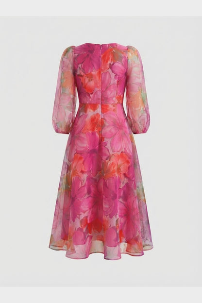 Kleid Damen mit Blumenmuster und Puffärmeln