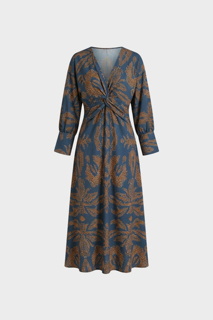 Midikleid Damen mit V-Ausschnitt und Print