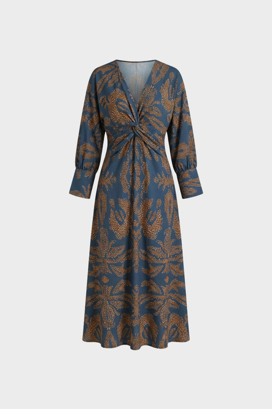 Midikleid Damen mit V-Ausschnitt und Print