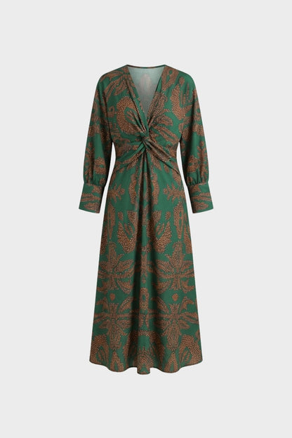 Midikleid Damen mit V-Ausschnitt und Print