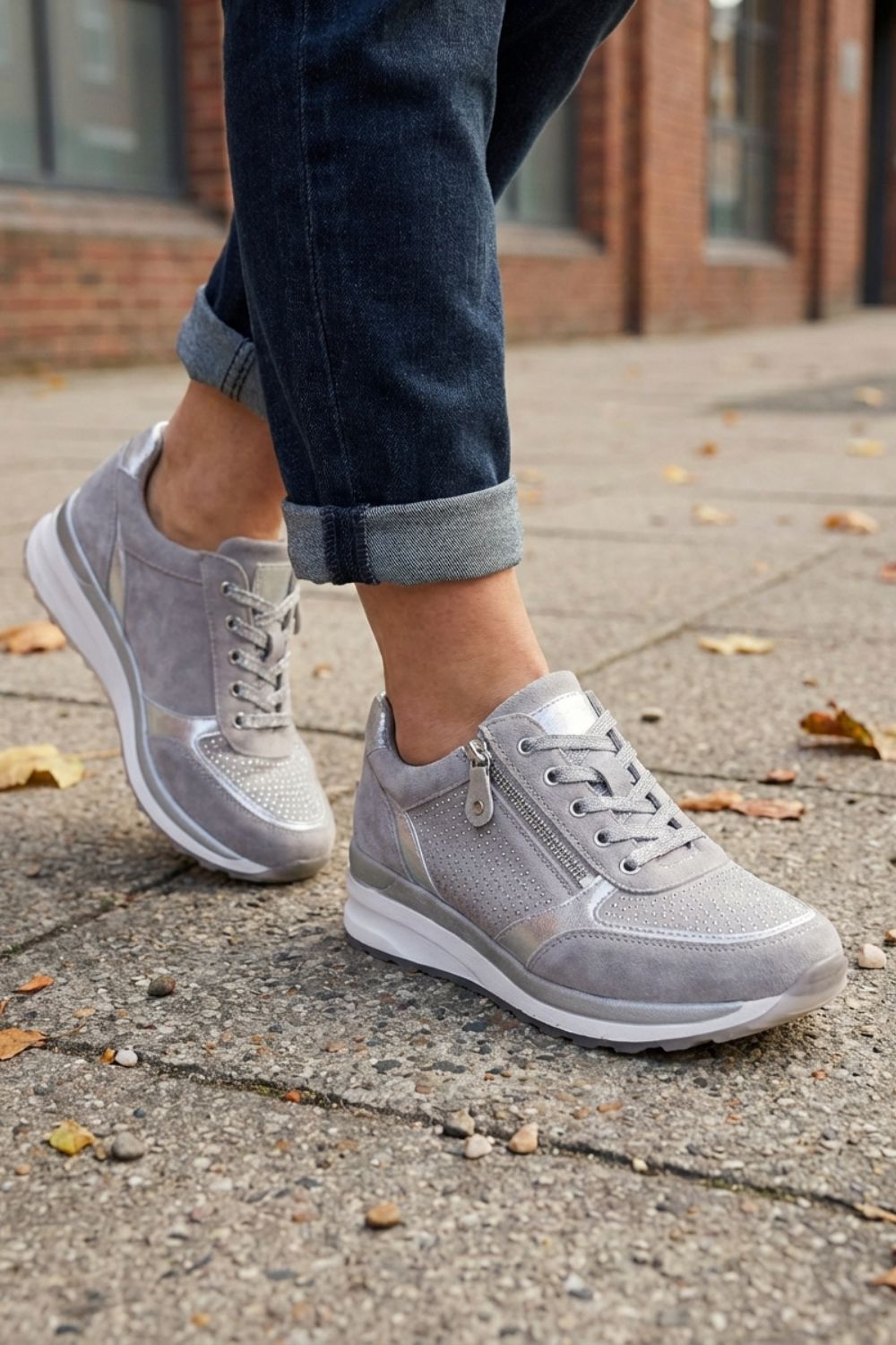 Sneaker Damen mit Reißverschluss und Schnürung