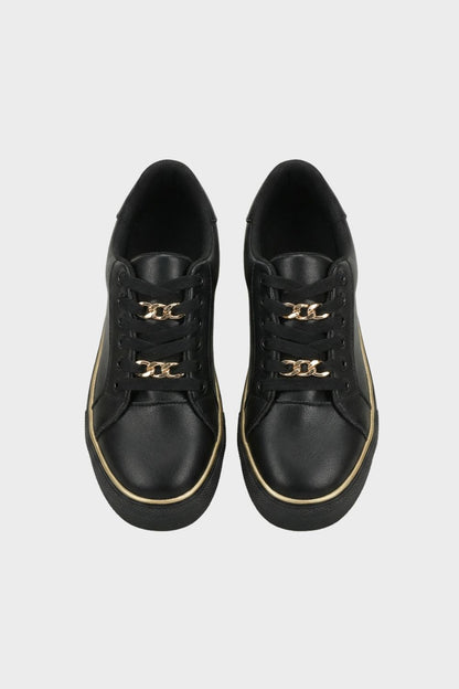 Sneaker Damen Schwarz mit Goldkette und Plateausohle