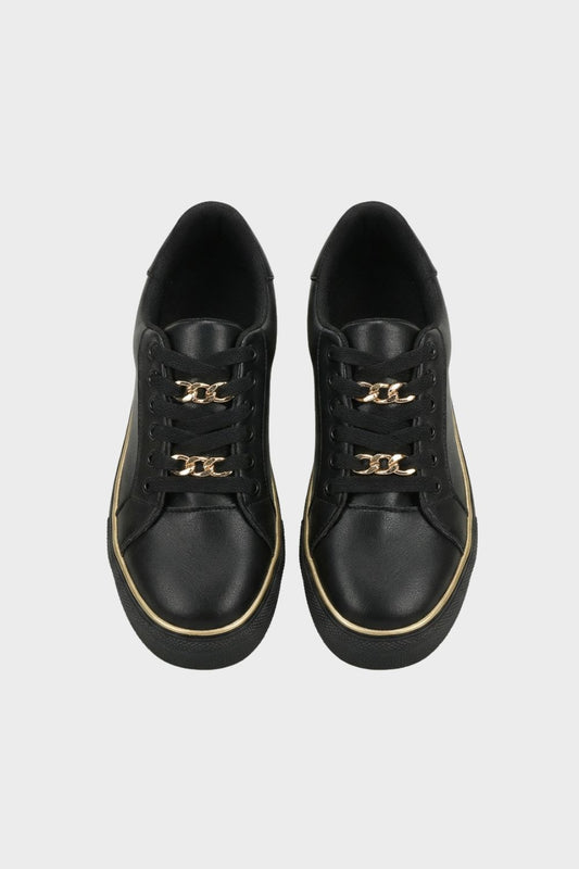 Sneaker Damen Schwarz mit Goldkette und Plateausohle