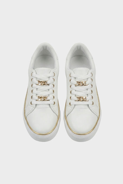 Sneaker Damen Schwarz mit Goldkette und Plateausohle