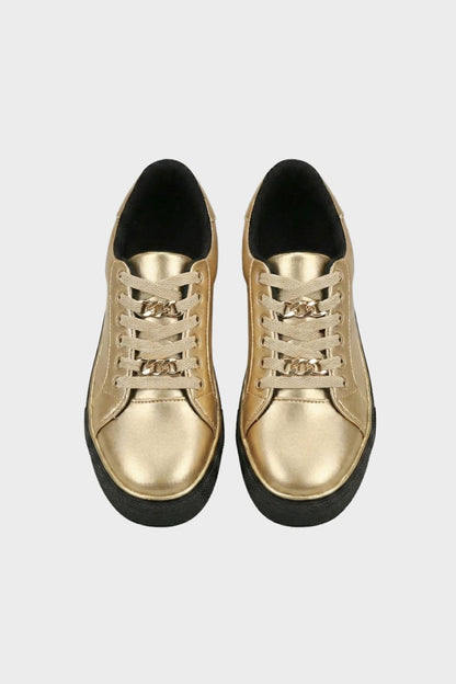 Sneaker Damen Schwarz mit Goldkette und Plateausohle