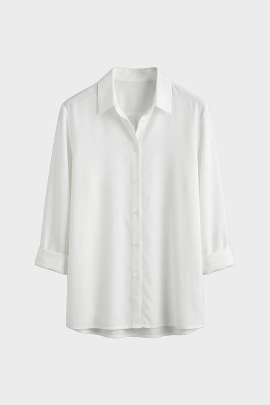 Bluse Damen Weiß Langarm mit Kragen und Knopfleiste