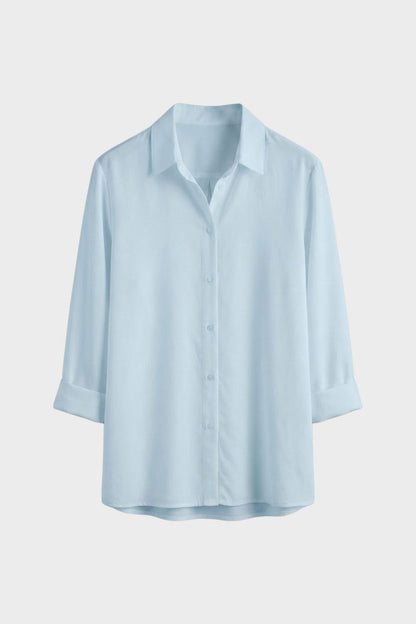 Bluse Damen Weiß Langarm mit Kragen und Knopfleiste
