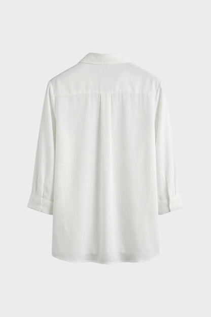 Bluse Damen Weiß Langarm mit Kragen und Knopfleiste