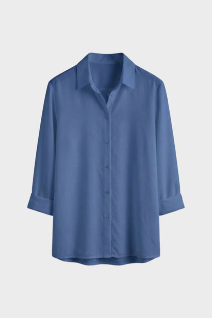 Bluse Damen Weiß Langarm mit Kragen und Knopfleiste