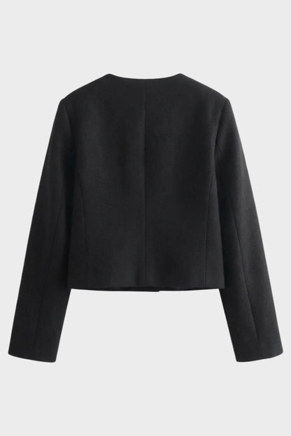 Damen Jacke Kurz Rundhals mit Knopfleiste und Taschen