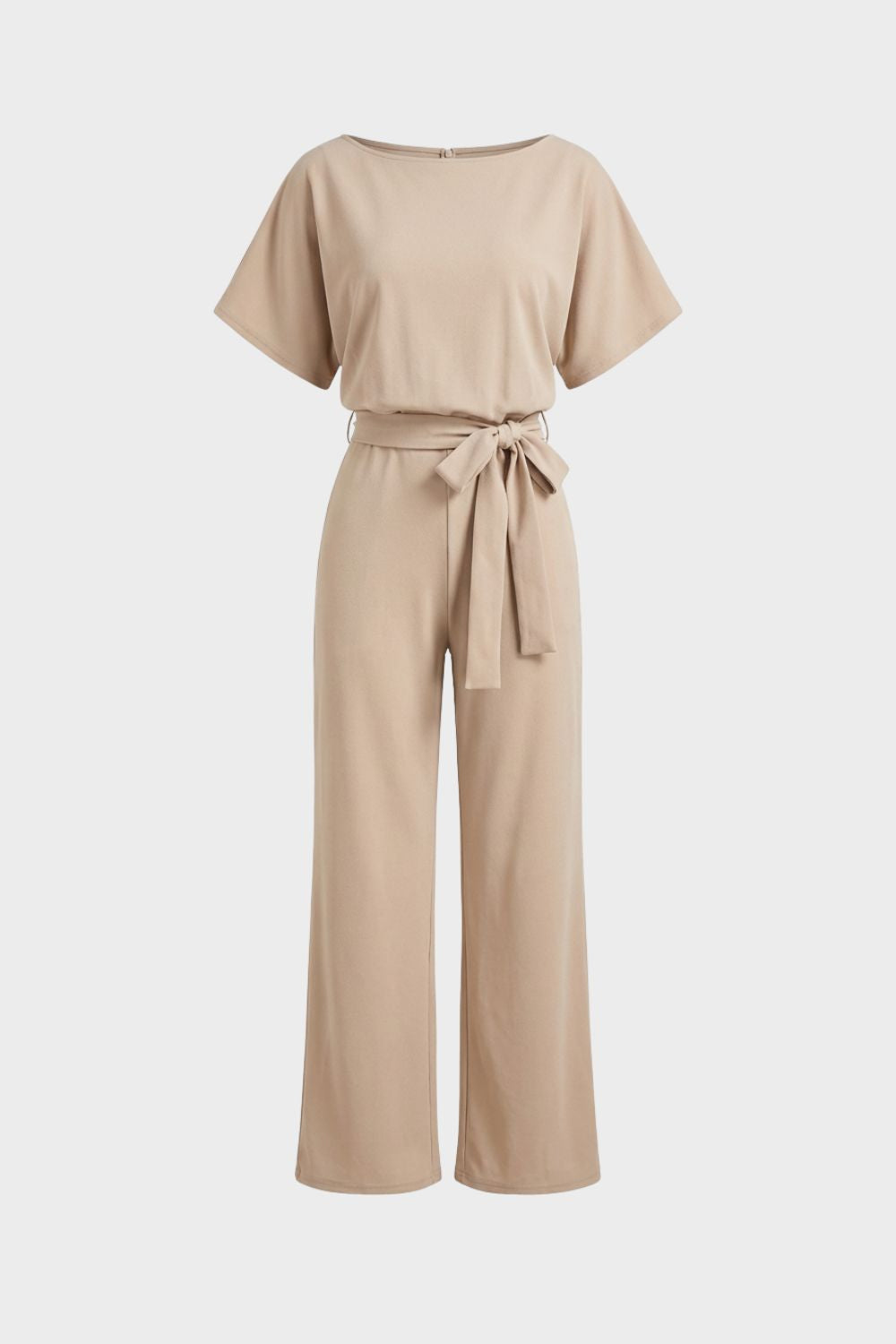 Jumpsuit Damen Lang mit Bindegürtel und Kurzarm