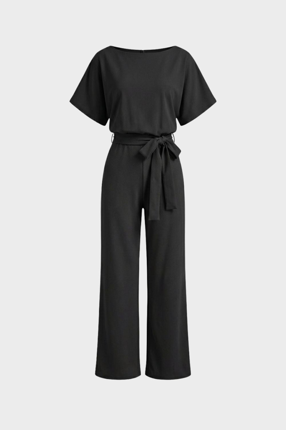 Jumpsuit Damen Lang mit Bindegürtel und Kurzarm