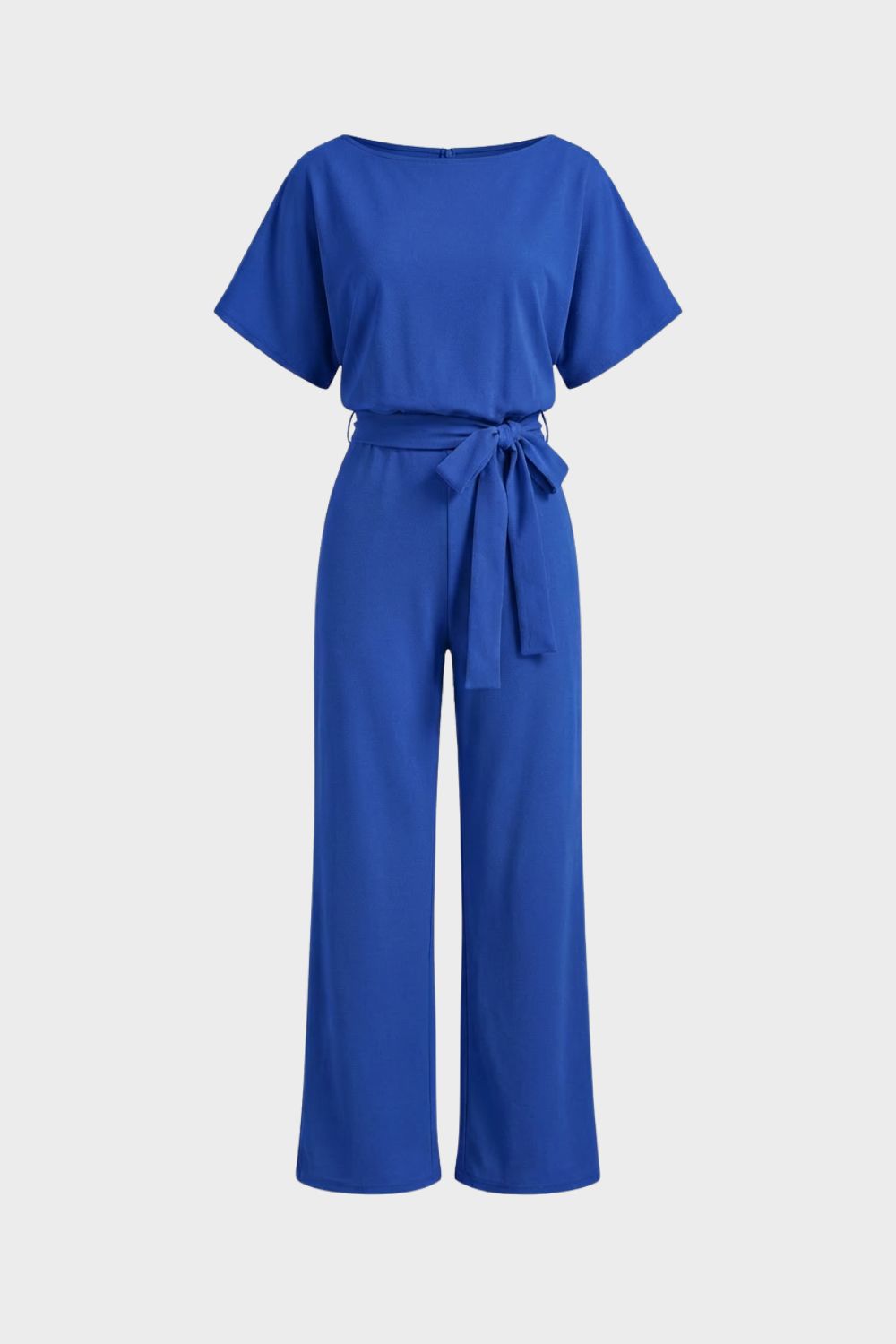 Jumpsuit Damen Lang mit Bindegürtel und Kurzarm