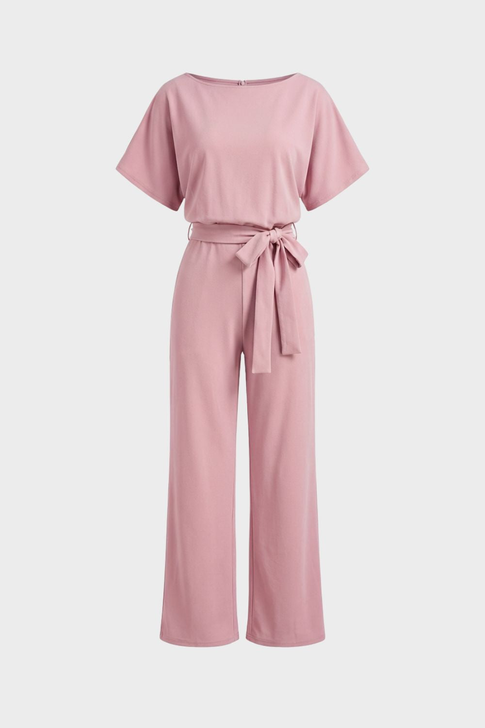 Jumpsuit Damen Lang mit Bindegürtel und Kurzarm