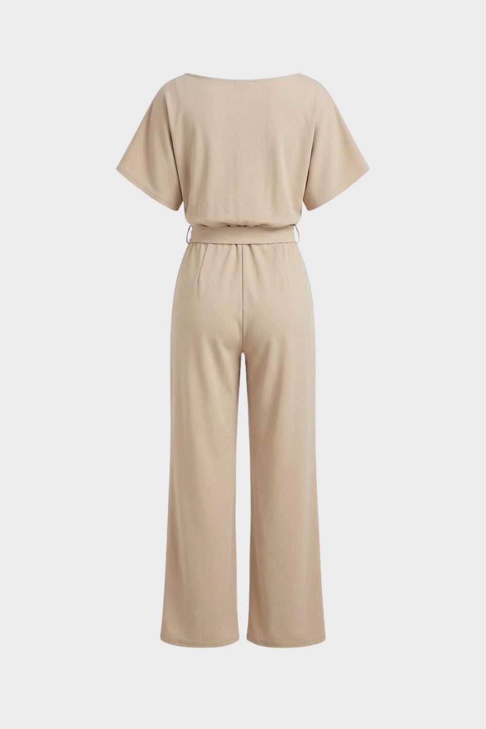 Jumpsuit Damen Lang mit Bindegürtel und Kurzarm