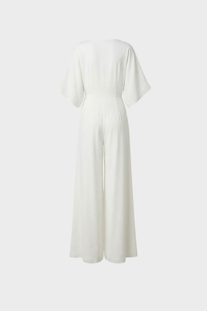 Jumpsuit Damen Lang mit V-Ausschnitt und weitem Bein