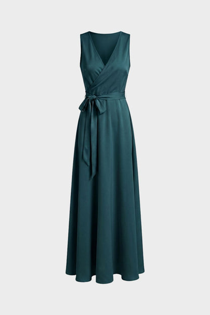 Maxikleid Damen mit V-Ausschnitt und Bindegürtel
