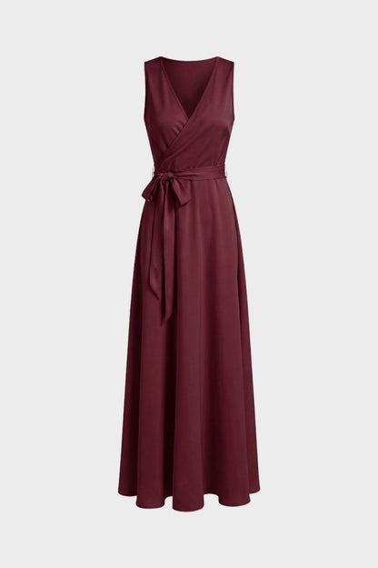 Maxikleid Damen mit V-Ausschnitt und Bindegürtel