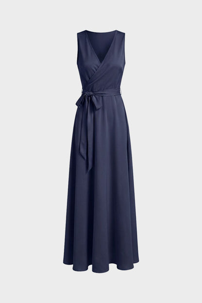 Maxikleid Damen mit V-Ausschnitt und Bindegürtel