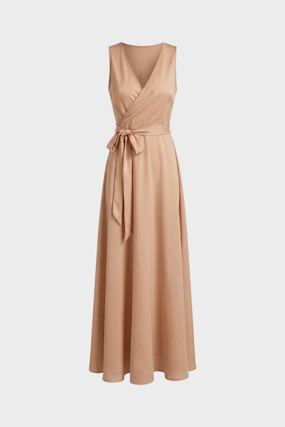 Maxikleid Damen mit V-Ausschnitt und Bindegürtel