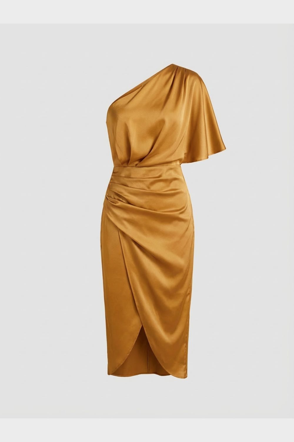 Kleid Damen Midi mit One-Shoulder und Drapierung