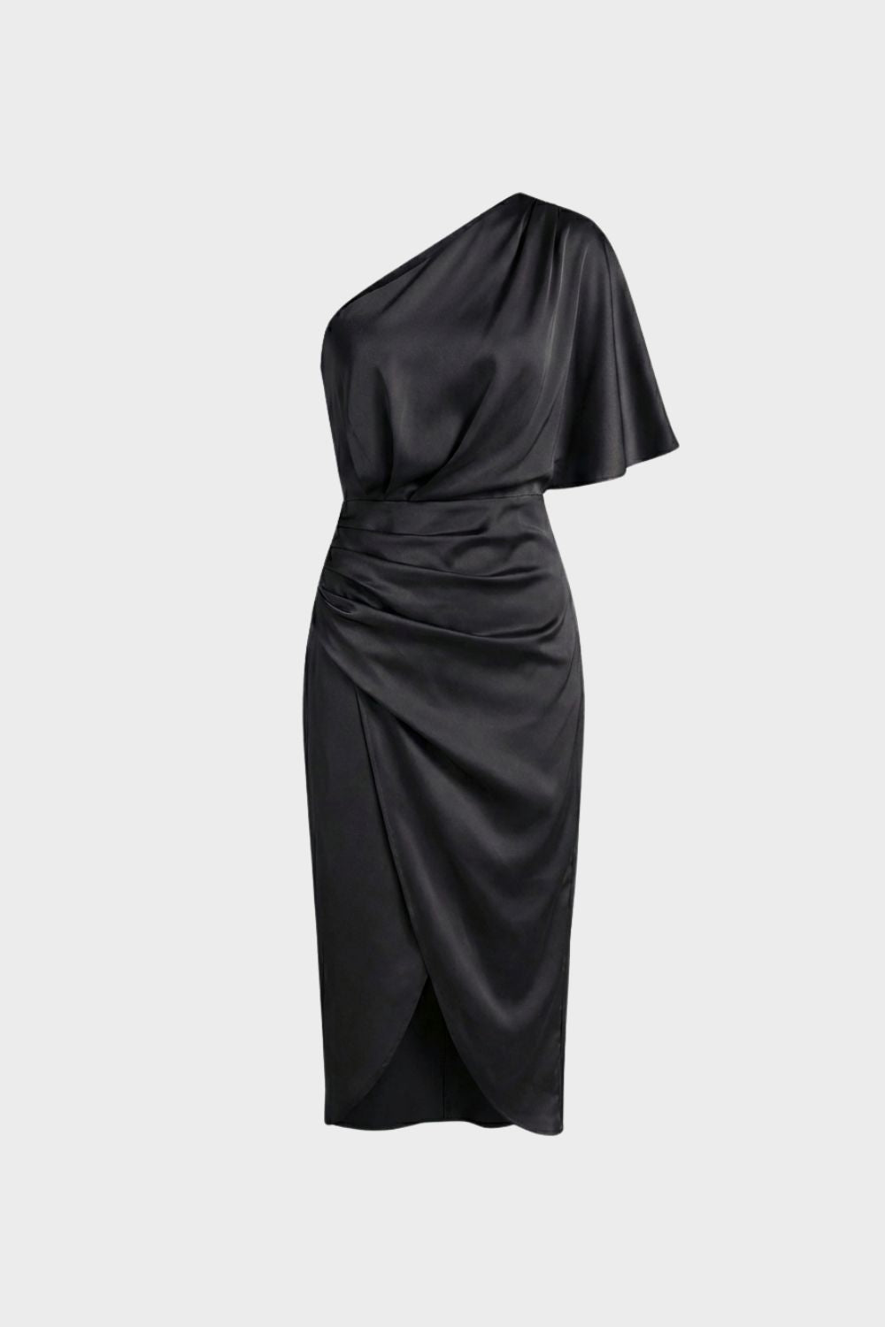 Kleid Damen Midi mit One-Shoulder und Drapierung