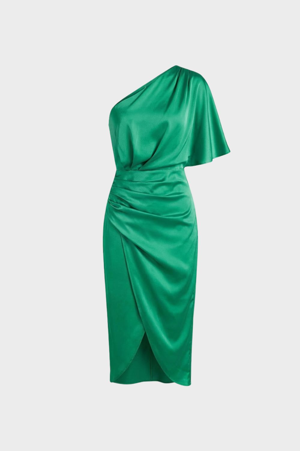 Kleid Damen Midi mit One-Shoulder und Drapierung