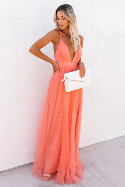 Maxikleid Damen mit V-Ausschnitt und Spaghettiträger