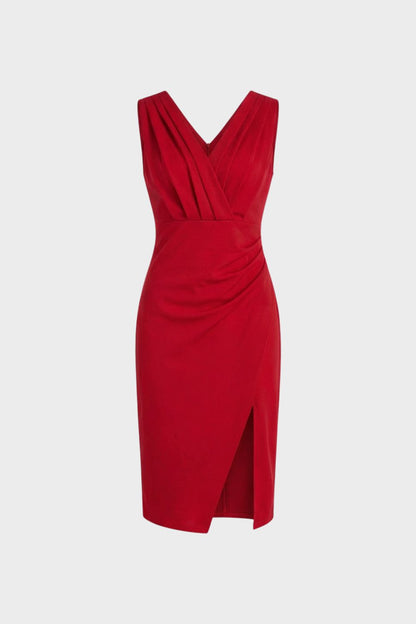 Etui Kleid Damen mit V-Ausschnitt und Schlitz