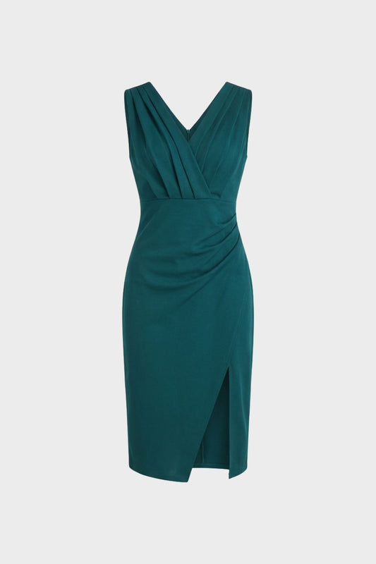 Etui Kleid Damen mit V-Ausschnitt und Schlitz