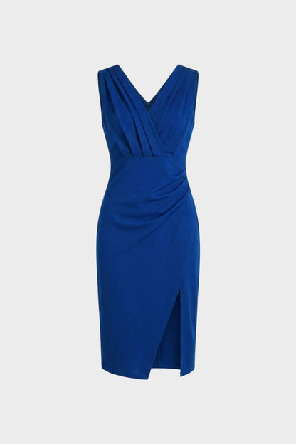 Etui Kleid Damen mit V-Ausschnitt und Schlitz