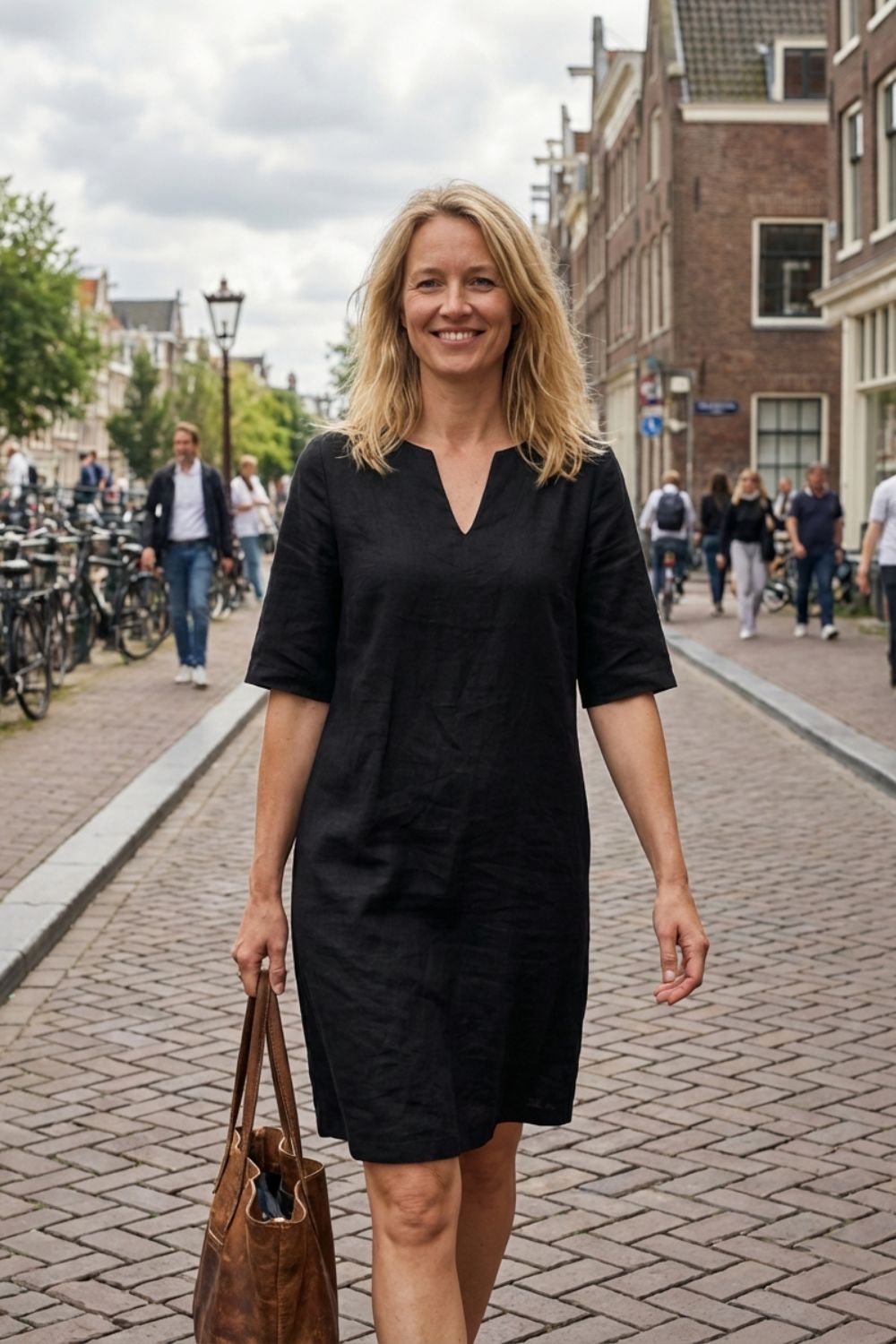 Kleid Damen Kurzarm mit V-Ausschnitt