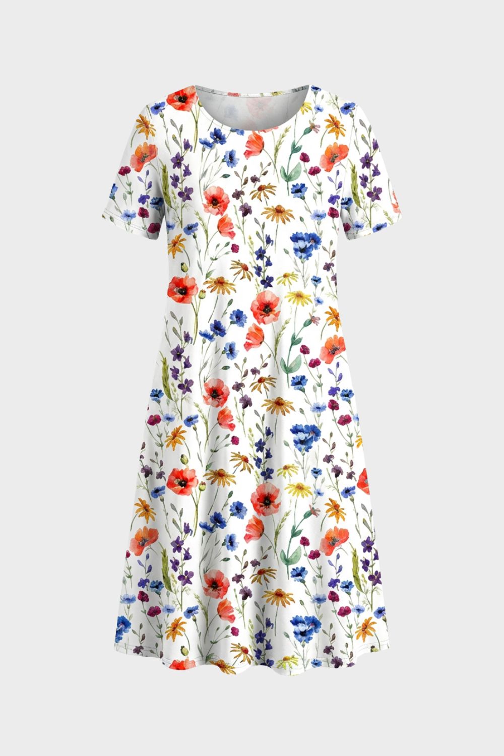 Sommerkleid Damen Kurzarm mit Blumenmuster