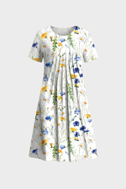 Sommerkleid Damen Kurzarm mit Blumenmuster