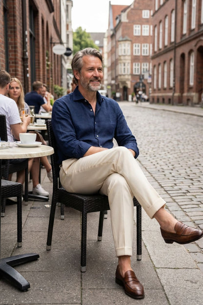 Herren Stoffhose mit Bundfalte hoher Bund gerade geschnitten
