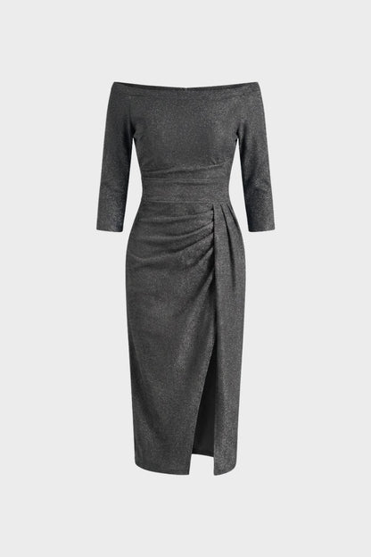 Kleid Damen Midikleid mit U-Boot-Ausschnitt und Drapierung